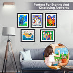 Kids Artwork Frames Changeable - Front Opening Holds 150, Children Art Projects, 10x12.5 Picture Frame for Display, With Storage (Black)