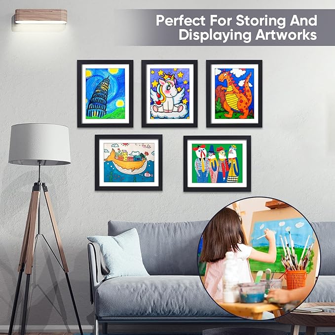 2-Pack Changeable Kids Art Frames - Front Opening, Holds 150, 10x12.5,Child Artwork Frame With Storage For Display Children's art work (Black)