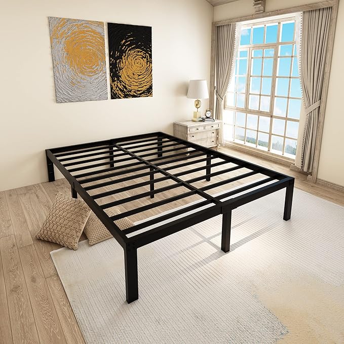 45MinST 14 Inch Reinforced Platform Bed Frame/3500lbs Heavy Duty/Easy Assembly Mattress Foundation/Steel Slat/Noise Free/No Box Spring Needed, California King