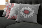 Ambesonne Floral Throw Pillow Cushion Case Pack of 4, Flower Petals Modern Color Palette Chamomile Peony Dahlia and Sunflower Print, Modern Accent Double-Sided Digital Printing, 16", Dark Coral Grey