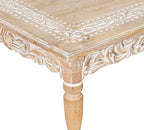 Rectangular Wooden Coffee Table 36x24x18 Inch – Beige Finish with Cutwork Jali Carving, Rustic Farmhouse Style, Mid-Century Modern Living Room Furniture