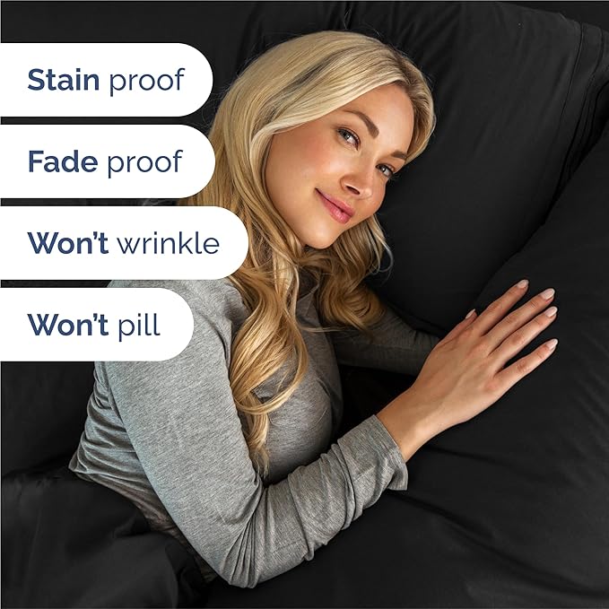King Size 4 Piece Sheet Set - Comfy Breathable & Cooling Bed Sheets Set - Hotel Luxury Bedding for Women, Men, Kids, Teens, Boys & Girls - Deep Pockets, Ultra-Soft and Wrinkle Free - Oeko-Tex - Black