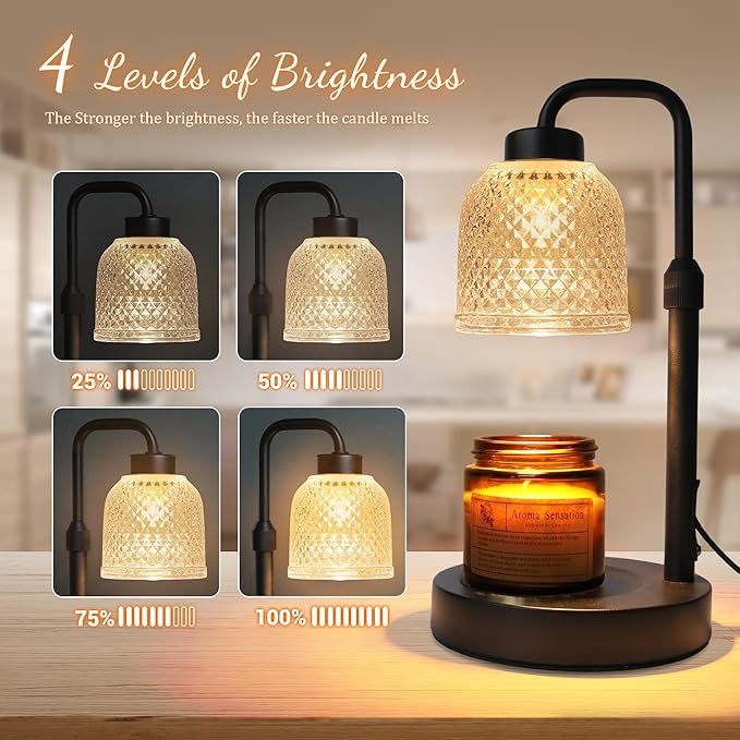 AIFEI Candle Warmer Lamp with Timer, Dimmable Adjustable Height Candle Lamp, Birthday Gifts for Women Mom Sister Friends, House Warming Gifts New Home, Candle Lamp Warmer with 2 Bulbs - CoalBlack