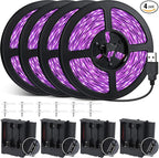 33FT USB Black Lights LED Strip, Battery Operated Black Light Tapestry Light, 300LEDs Blacklight for Bedroom Glassroom, Halloween, Glow Neon Party, Birthday, Fluorescent Poster Painting,4 Pack