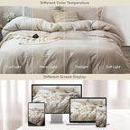 MooMee Bedding Duvet Cover Set 100% Washed Cotton Linen Like Textured Breathable Durable Soft Comfy (Heathered Tannish Linen Grey, Full 80"x90")