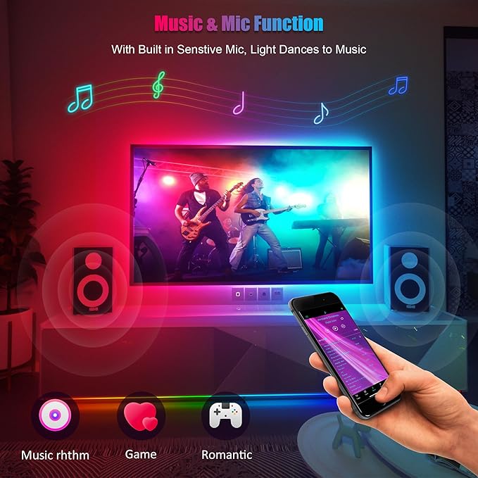 PANGTON VILLA LED Lights for TV 70-85 Inch, 18FT ICRGB TV LED Backlight Kit Work with APP & Remote Control, Music Sync TV LED Lights, TV Lights Behind, USB Powered, Rainbow
