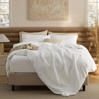 Bedsure 100% Cotton Duvet Cover King Size with Fitted Sheet - 4 Pieces Coconut White Waffle Weave Bedding Set, GentleSoft™ and Breathable, Includes 1 Duvet Cover 104x90, 1 Fitted Sheet, 2 Pillow Shams