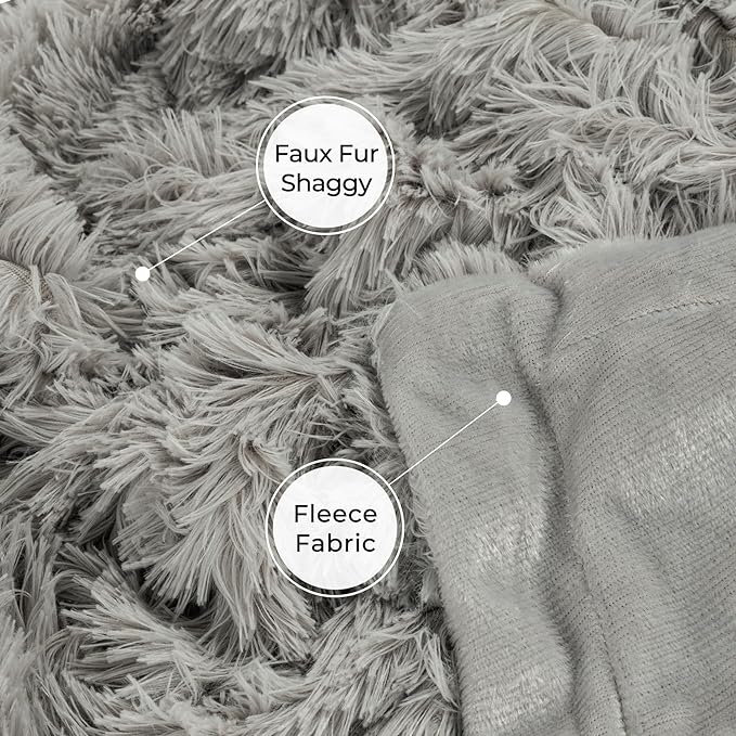 Tuddrom Decorative Extra Soft Fuzzy Faux Fur Throw Blanket 50" x 60",Solid Reversible Long Hair Shaggy Blanket,Fluffy Cozy Plush Comfy Microfiber Fleece Blankets for Couch Sofa Bedroom,Quiet Grey