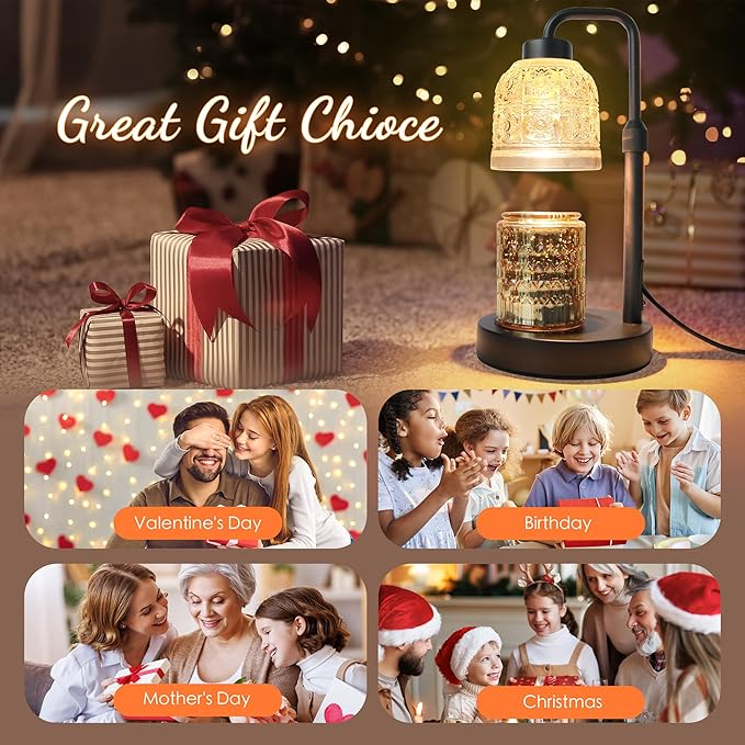 AIFEI Candle Warmer Lamp with Timer, Dimmable Adjustable Height Candle Lamp, Birthday Gifts for Women Mom Sister Friends, Candle Warmer Gifts New Home Decor, Candle Lamp Warmer with 2 Bulbs - Black