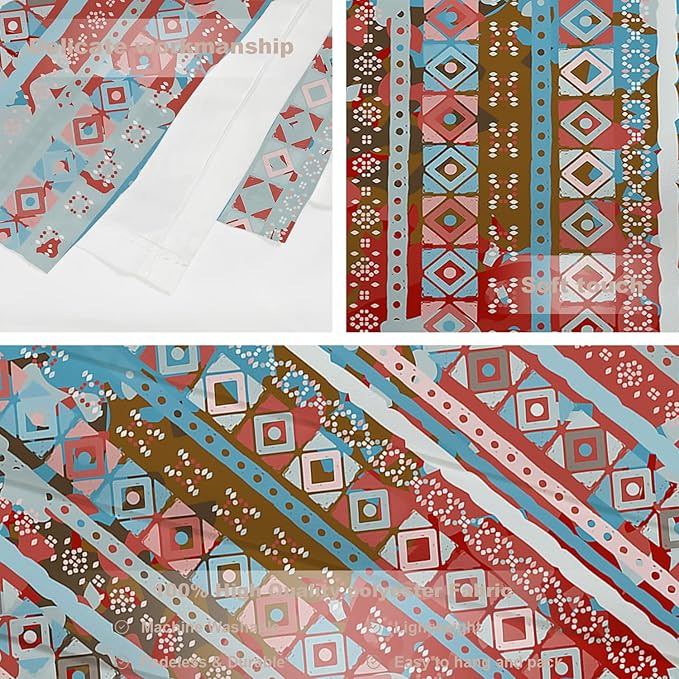 Batmerry Blue Grey Boho Garbage Tapestry, Red Wall Art Hanging Decoration Polyester Fiber White Ruffled Around for Dorm Room Bedroom Living Room, 59.1x59.1 inches
