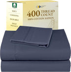 California Design Den Twin XL Sheet Sets - Soft 400 Thread Count Sateen, Natural 100% Cotton Sheets with Deep Pockets, Cooling and Durable Bedding Set - Indigo Dusty Blue