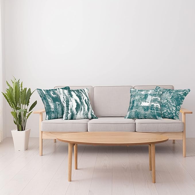 Ambesonne Vintage Throw Pillow Cushion Case Pack of 4, Abstract Grunge Effect Brushstrokes Waving Striping Stains Paisley Drops, Modern Accent Double-Sided Digital Printing, 24", Dark Sea Green Teal
