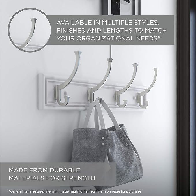 Franklin Brass Heavy Duty (1-Pack) 27' Coat/Hat Rack Wall Mount Pure White 6 Hooks Mounted Hanging Rail for Clothes, Towels, Purses, Bags, Kitchen, Entry, Closet Organizer FBHDCH6-WSE-R