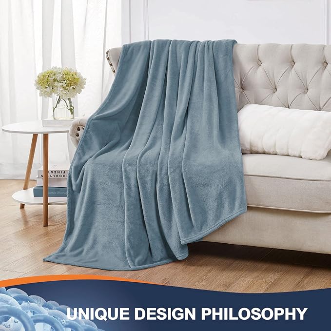 Walensee Fleece Blanket Plush Throw Fuzzy Lightweight (King Size 108x90 Washed Blue/Slate Blue/Grey Blue) Super Soft Microfiber Flannel Blankets for Couch, Bed, Sofa Warm and Cozy for All Seasons