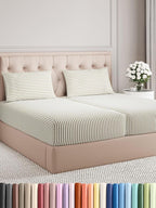 Split King Size 5 Piece Sheet Set - Comfy Breathable & Cooling Bed Sheets Set - Hotel Luxury Bedding for Women, Men, Kids, Teens, Boys & Girls - Deep Pockets, Soft and Wrinkle Free - Beige Stripes 2