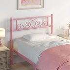 Yaheetech Twin Bed Frames Metal Platform Bed with Headboard and Footboard No Box Spring Needed Easy Assembly,Under-Bed Space: 12.6''/Pink/Twin Bed