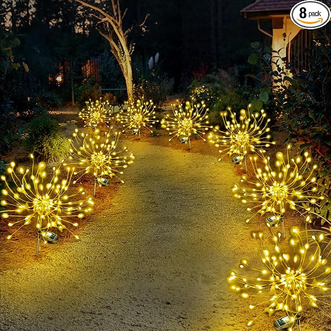 Anordsem Solar Lights Outdoor Waterproof: Garden Light Solar Powered for Yard Outside - Sparkler Fireworks Twinkle Lighting Path Decor 8 Pack - LED Starburst Gardening Gifts for Women Mom Wife