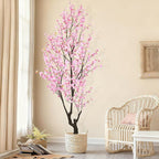 Faux Pink Cherry Blossom Tree 8ft(94in) Tall Artificial Plant Indoor Decor Handmade Natural Sakura Tree for Wedding Realistic Cherry Plant in Pot for Home Living Room,Office,Outdoor Decor.