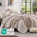 Monbix Queen Comforter Set - 7 Pieces Cationic Dyeing Oatmeal Beige Bed in a Bag Queen Bedding Sets with Comforter, Sheets, Pillowcases & Shams, Reversible Bedding Comforters Sets