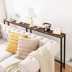 HOOBRO 70.9" Narrow Console Table with Charging Station, 5.9" Sofa Table with 2 Power Outlets and USB Ports, Long Entryway Tables Behind Couch Table, for Hallway, Living Room, Rustic Brown BF185UXG01