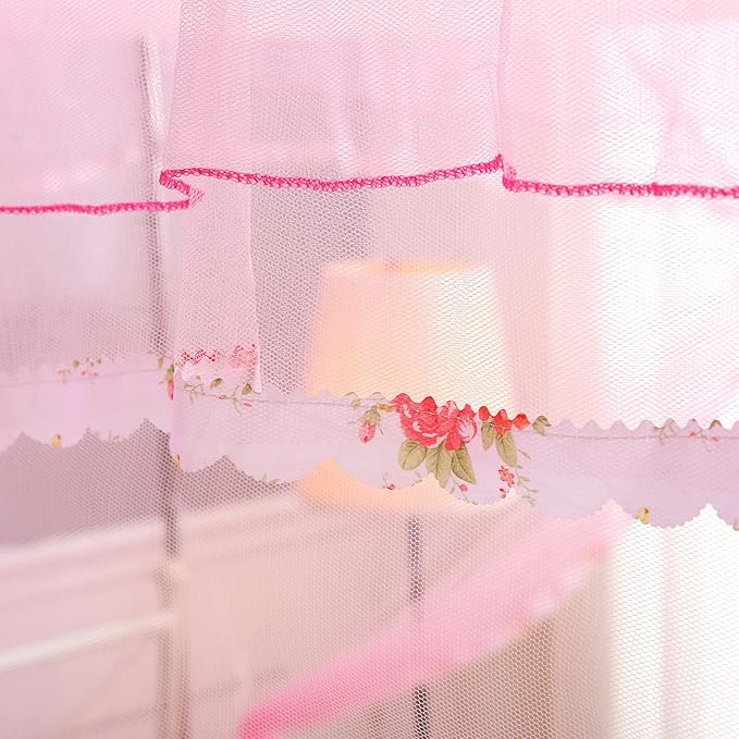 Twin Canopy Bed Curtains - 4 Corner Canopy for Beds, Bed Canopy for Girls Adults, Bedroom Decor (Twin Size, Pink)