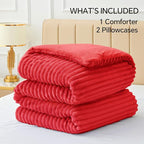 BEDELITE Fleece Queen Comforter Set -Super Soft & Warm Fluffy Red Bedding, Luxury Fuzzy Heavy Bed Set for Winter with 2 Pillow Cases