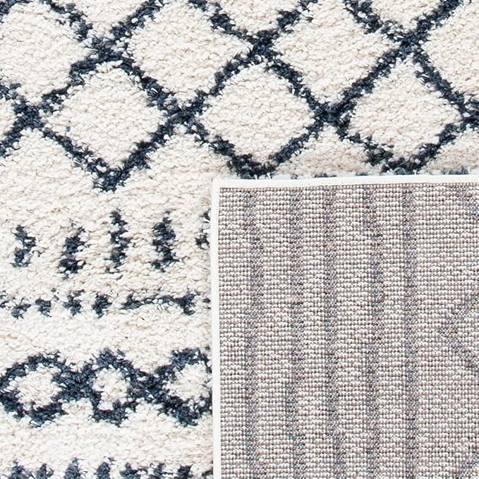 SAFAVIEH Arizona Shag Collection Runner Rug - 2'3" x 10', Ivory & Slate, Moroccan Design, Non-Shedding & Easy Care, 1.6-inch Thick, Ideal for The Living Room, Bedroom, Dining Room (ASG741M-210)