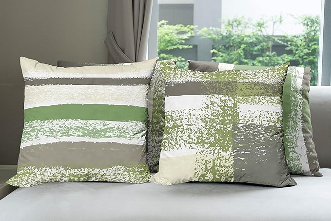 Ambesonne Grunge Throw Pillow Cushion Case Pack of 4, Abstract Design Simplistic Minimal Stripes Brushstrokes Contemporary, Modern Accent Double-Sided Digital Printing, 18", Slate Brown and Green