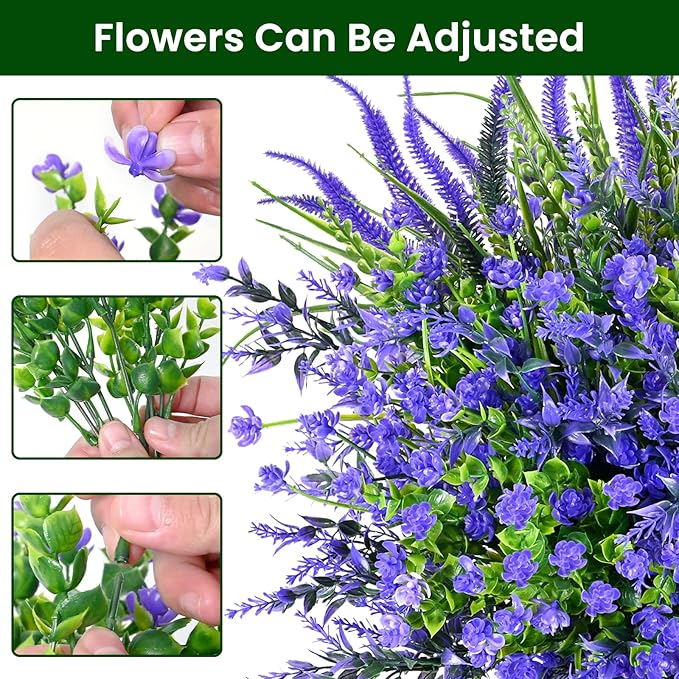 Artificial Plants Outdoor, 20PCS Artificial Flowers, UV Resistant Fake Flowers, Faux Flowers for Outdoor Planters for Front Porch Pot Decor