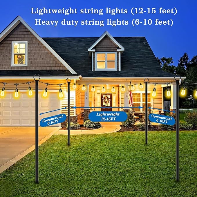 4 Pack 10Ft String Poles, Poles for Outside String Lights,Outdoor with Fork,Metal Poles Stand for Patio,Backyard,Deck