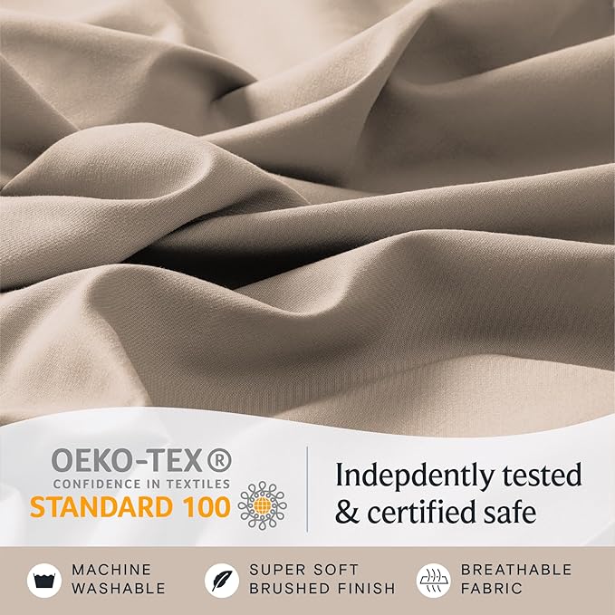 LuxClub Twin XL Sheets - Soft Twin Bed Sheets for-Boys-and-Girls-3 PC Deep Pockets Wrinkle Free-Kids-Fitted Sheets Machine Washable Hotel Bedding Silky Soft - Light Khaki Twin XL