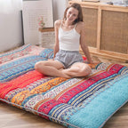 MAXYOYO Bohemian Retro Floor Mattress Vintage Floral Japanese Futon Mattress Roll Up Tatami Floor Mat Foldable Bed Portable Camping Mattress Sleeping Pad Floor Lounger Couch Bed Twin Size