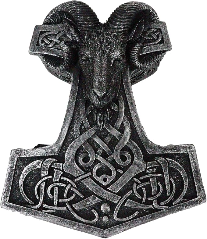 Ebros Gift Viking Ram Skull Thor Hammer Mjolnir with Runes Knotwork Decorative Jewelry Box Figurine Norse God of Thunder Scandinavian Mythology Collectible Trinket Stash Boxes