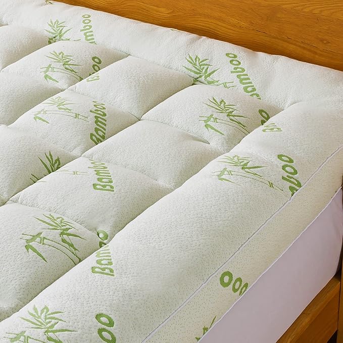 Bamboo_Viscose Mattress Topper Full Size, Cooling Extra Thick Breathable Mattress pad, 8-21”Deep Pocket Soft Quilted Fitted Mattress Cover with Down Alternative Fill