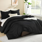 Litanika Black California King Comforter Set - 3 Pieces Cal King Lightweight Summer Soft Solid Bed Comforter, Oversized Fluffy Quilt Bedding Set (104x96In, 2 Pillowcases)