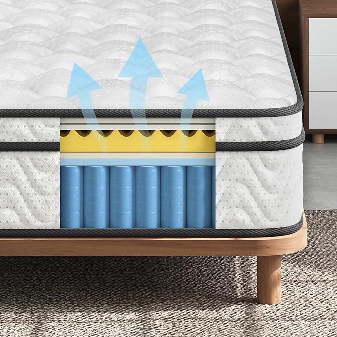 Vesgantti Full Size Mattress 12 Inch, Fiberglass-Free | Cool Sleep Hybrid Double Mattress in a Box - Memory Foam & Pocket Springs, Ergonomic Design, Pressure Relief, Medium Firm Feel, 54"×75"×12"