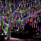 Aukora Christmas Lights Outdoor, UL Plug Halloween Lights Outside, LED Meteor Shower Light, 11.8in 8 Tubes 192 LEDs for Xmas, Wedding, Party, Holiday, Garden, Tree Decoration（Blue、Red、Green
