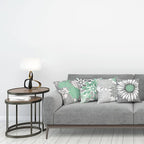 Ambesonne Floral Throw Pillow Cushion Case Pack of 4, Flower Petals Modern Color Palette Chamomile Peony Dahlia and Sunflower Print, Modern Accent Double-Sided Digital Printing, 24", Sea Green Grey