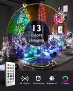 Homemory 2 Pack Color Changing Fairy Lights Battery Operated, 20Ft 60LEDs RGB Fairy String Twinkle Lights with Remote, Waterproof Silver Wire for Halloween Decor-13 Colors