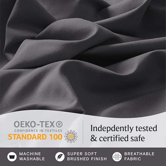 LuxClub Twin XL Sheets - Soft Kids Twin Bed Sheets for Boys and Girls, 3 PC Deep Pockets Wrinkle Free Kids Fitted Sheets Machine Washable Hotel Bedding Silky Soft- Dark Grey Twin XL