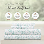 Linen Market Double-Brushed Patterned Microfiber Queen Sheet Set 4 Piece – Oeko-TEX Certified Ultra Soft & Wrinkle-Free - 16" Deep Pocket Sheets - Easy Care Queen Size - Burst of Vines Light Blue