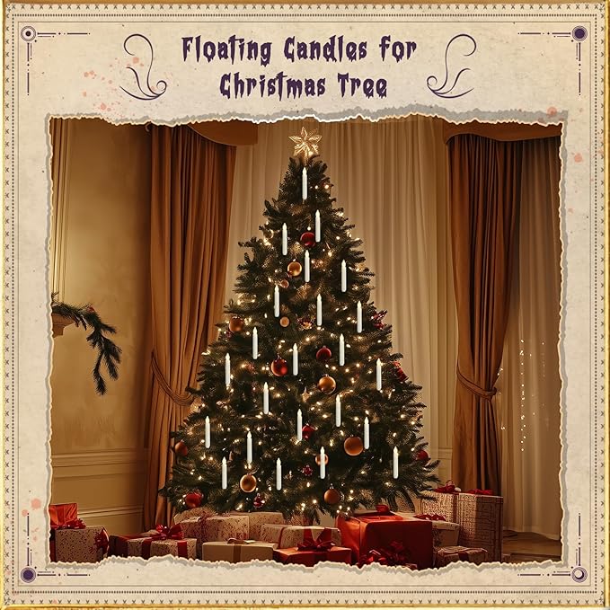 Homemory Hanging 20 Pcs Floating Candles with 2 Wand Remote and String, Flying Flameless LED Taper Candles Warm White Light, Battery Operated Window Candle for Halloween Christmas Party