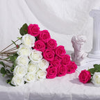 72 Pcs Hot Pink, White Artificial Roses, Bulk Fake Silk Flowers for Wedding Arch, Centerpieces, Vase Filler, Party Decor (36 Pink + 36 White)