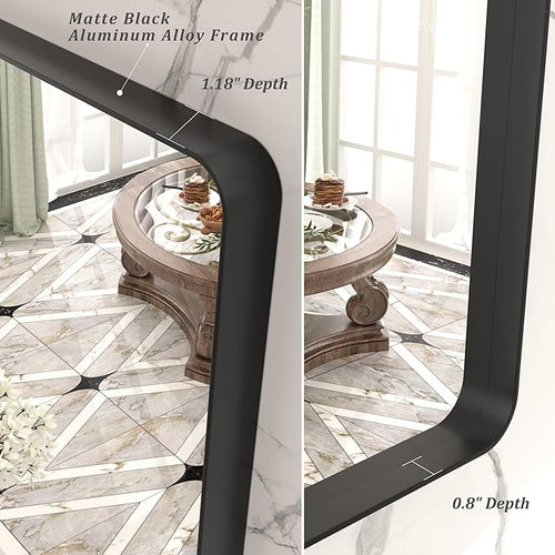 66x36 Inch Black Metal Framed Bathroom Mirror for Wall, Large Rounded Rectangle Mirror, Matte Black Bathroom Vanity Mirror, Anti-Rust, Shatterproof, Hangs Horizontally or Vertically