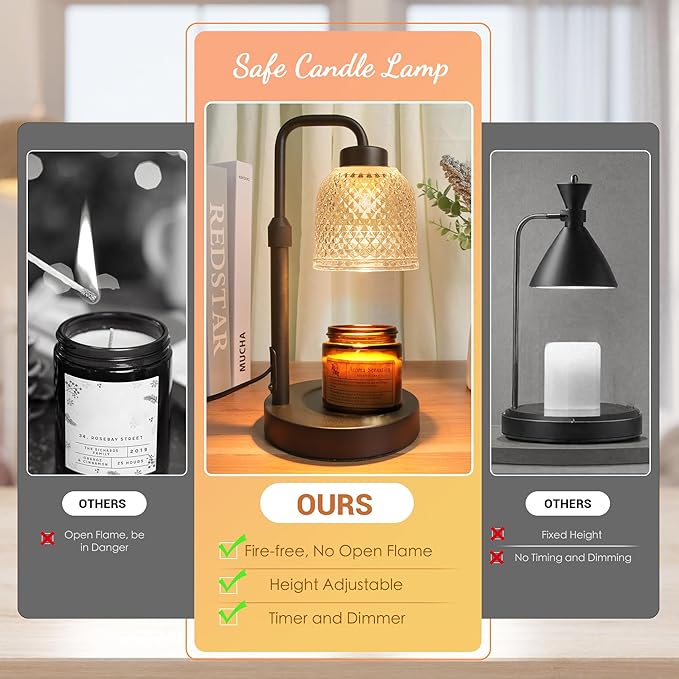 AIFEI Candle Warmer Lamp with Timer, Dimmable Adjustable Height Candle Lamp, Birthday Gifts for Women Mom Sister Friends, House Warming Gifts New Home, Candle Lamp Warmer with 2 Bulbs - CoalBlack