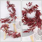RECUTMS Artificial Hanging Willow Leaves Vine Twigs 2Pcs 5.7Ft Fake Silk Burgundy Leaf Ivy Fall Garland Faux Greenery Indoor Outdoor Valentines Day Wedding Birthday Christmas Thanksgiving Party Decor