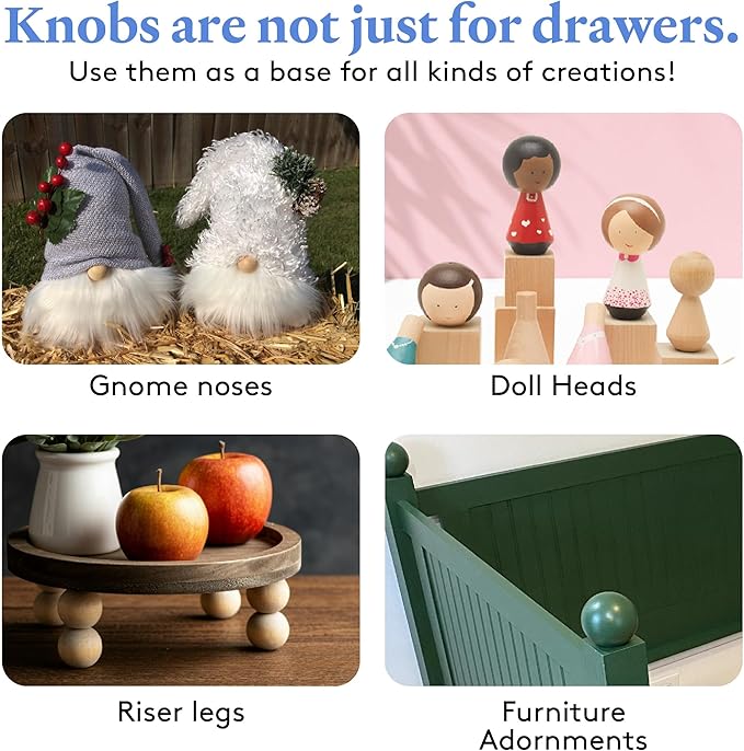 Wood Knobs, 1.5 Inch Round Natural Wood Drawer Pulls, Pack of 50 Unfinished Wooden Drawer Knobs, Ball Shaped Wood Cabinet Knobs, Nursery Dresser Knobs, Wood Door Knobs and Crafts