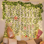 KASZOO 84Ft 12 Pack Artificial Ivy Garland Fake Plants, Vine Hanging Garland with CE Certified 80 LED String Light, Hanging for Home Bedroom Garden Party Wedding Wall Room Decor, Green