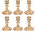 Glass Candlestick Holder,Striped Taper Candle Holders,Set of 6 Candle Stand for Table Centerpieces, Home Decor,Weddings,Festival and Parties (Amber Dimond Pattern)