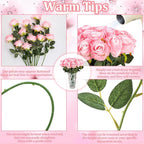 32 Pcs Light Pink Artificial Flowers Bulk, 20" Silk Gradient Blush Pink Real Touch Roses for DIY Wedding Bridal Bouquets, Centerpieces, Home Decor